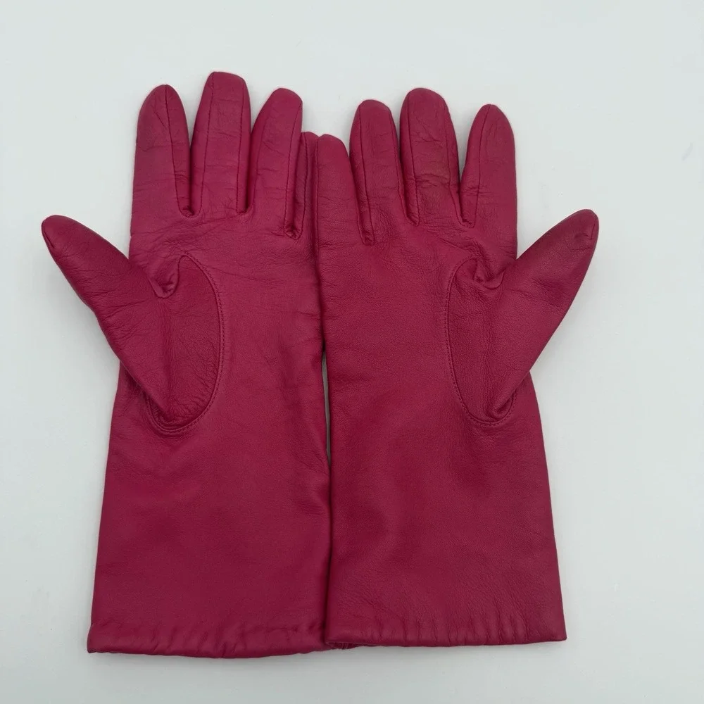 Vintage Mixit Leather gloves pink womens biker barbie Lined JCPenny size 7.5